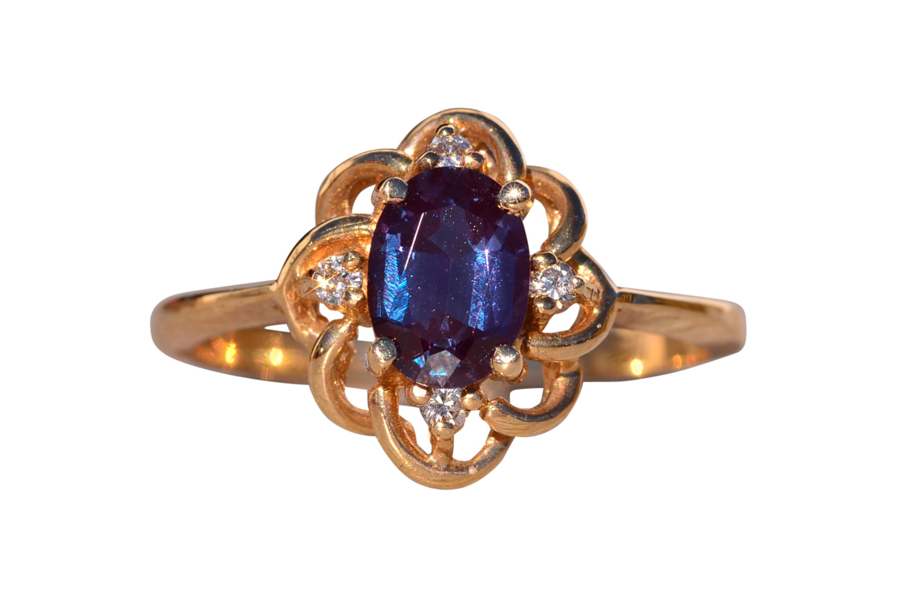 SOLD - The Canyon: Lab Grown Alexandrite and Natural Diamond Ring in Yellow Gold