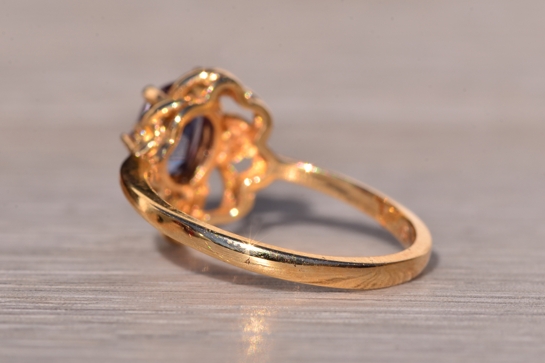 SOLD - The Canyon: Lab Grown Alexandrite and Natural Diamond Ring in Yellow Gold - Image 4