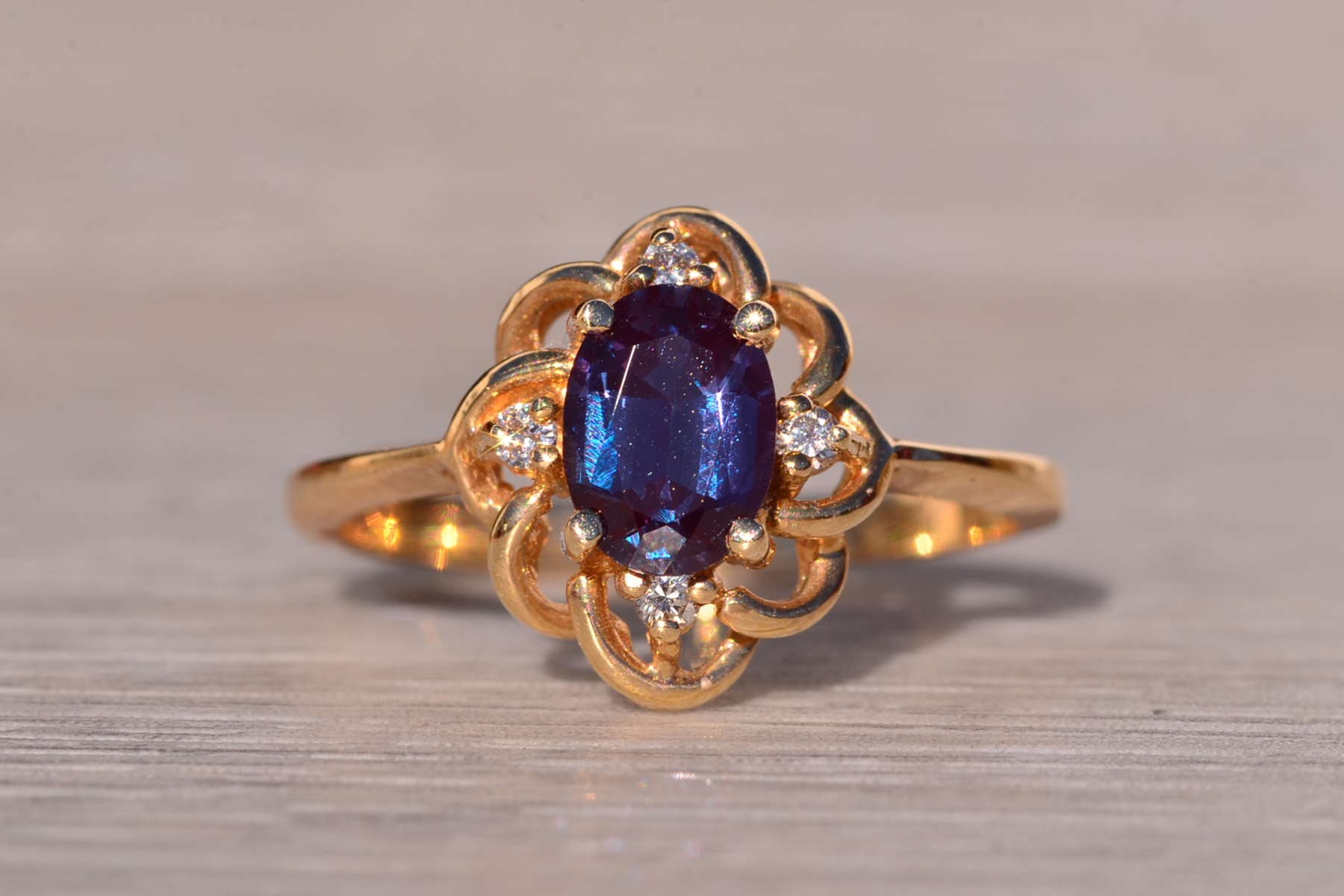 SOLD - The Canyon: Lab Grown Alexandrite and Natural Diamond Ring in Yellow Gold - Image 7