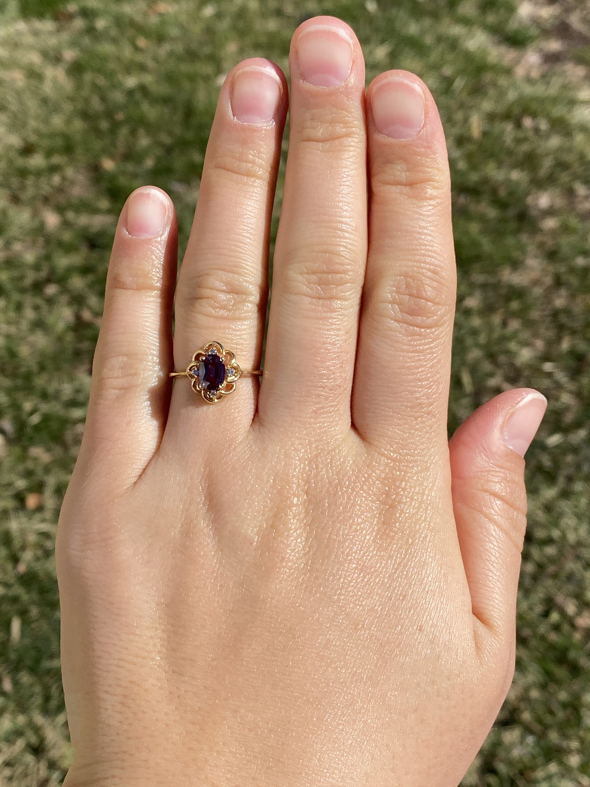 SOLD - The Canyon: Lab Grown Alexandrite and Natural Diamond Ring in Yellow Gold - Image 8