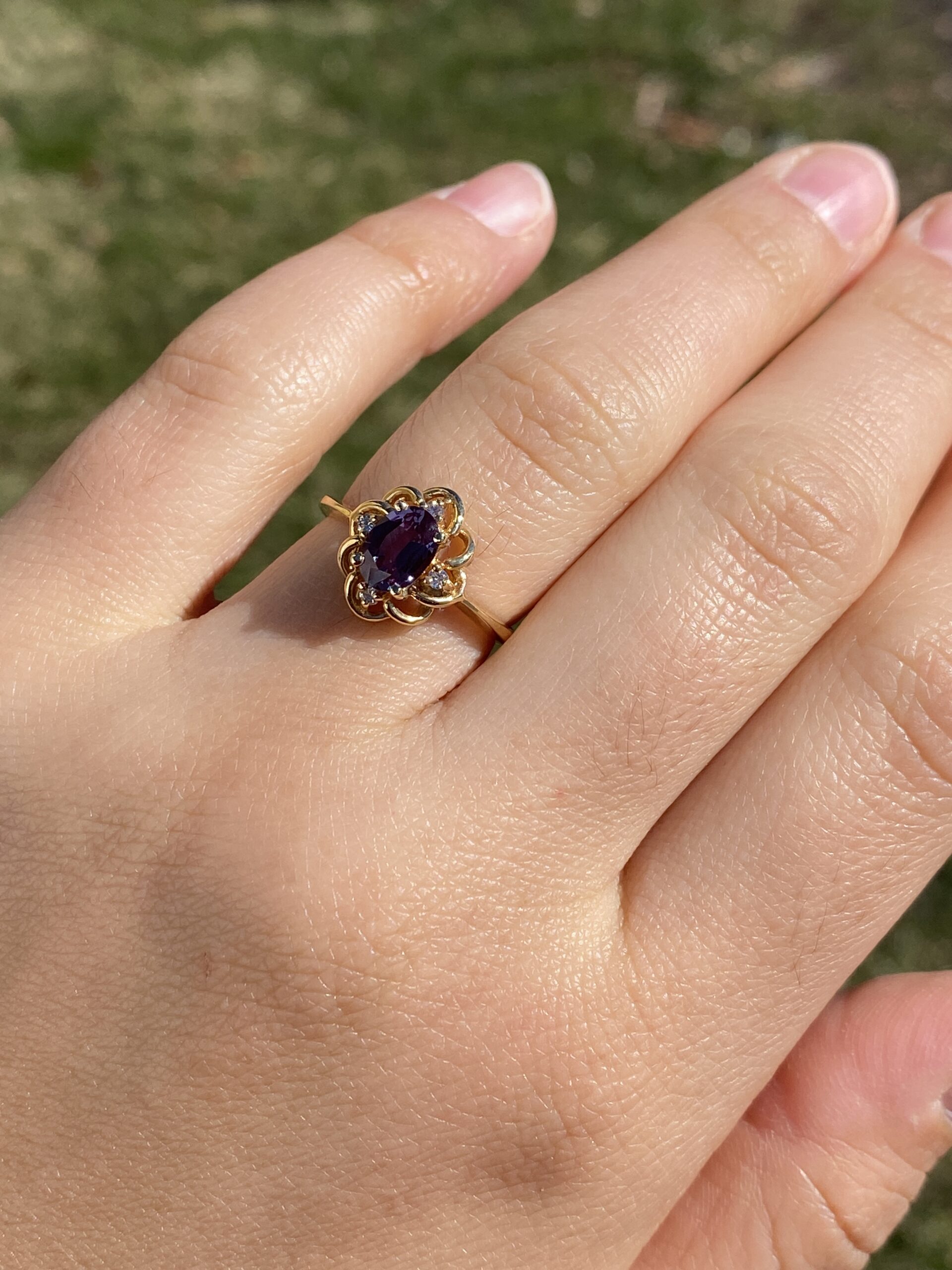 SOLD - The Canyon: Lab Grown Alexandrite and Natural Diamond Ring in Yellow Gold - Image 9