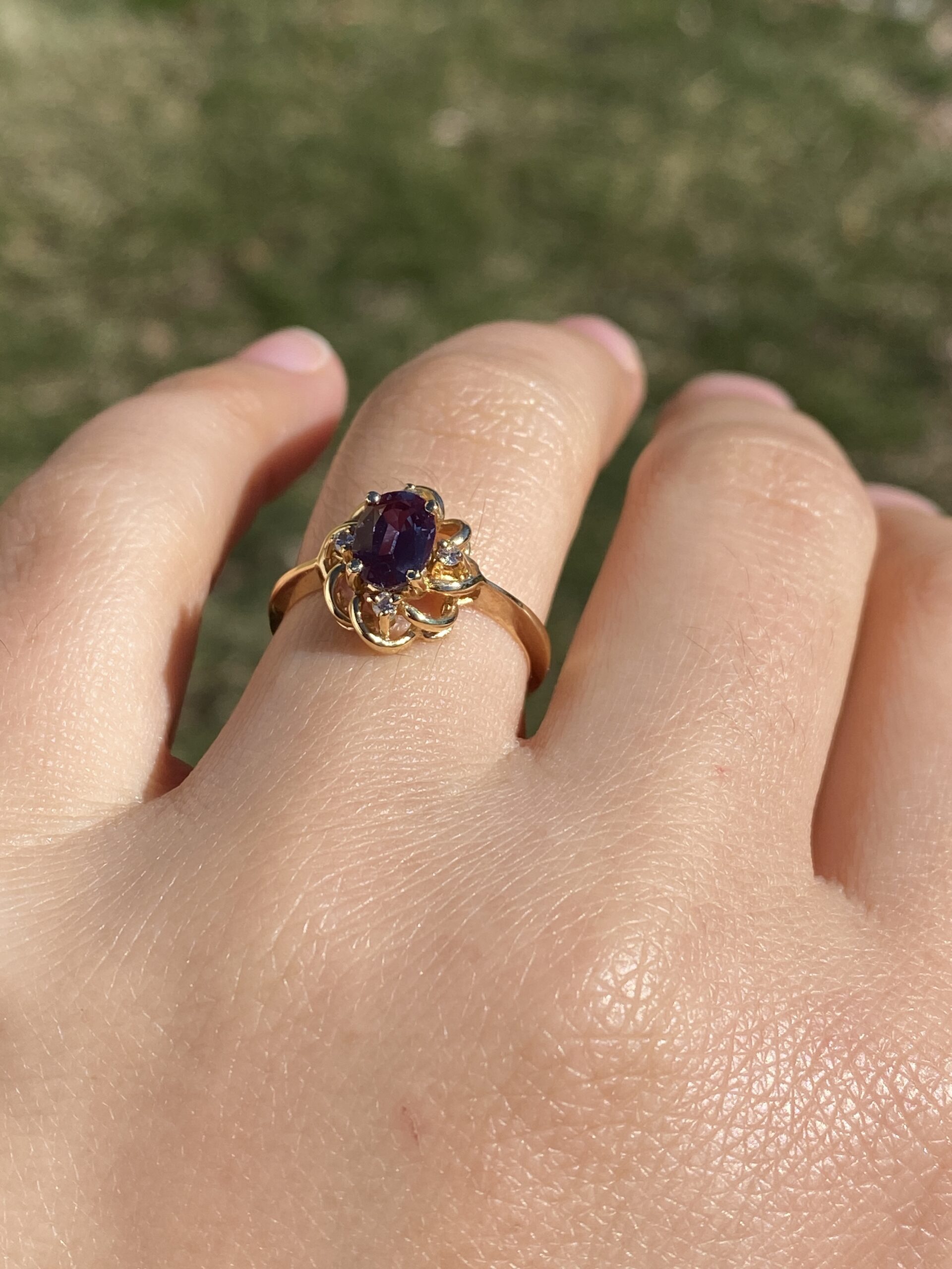 SOLD - The Canyon: Lab Grown Alexandrite and Natural Diamond Ring in Yellow Gold - Image 10