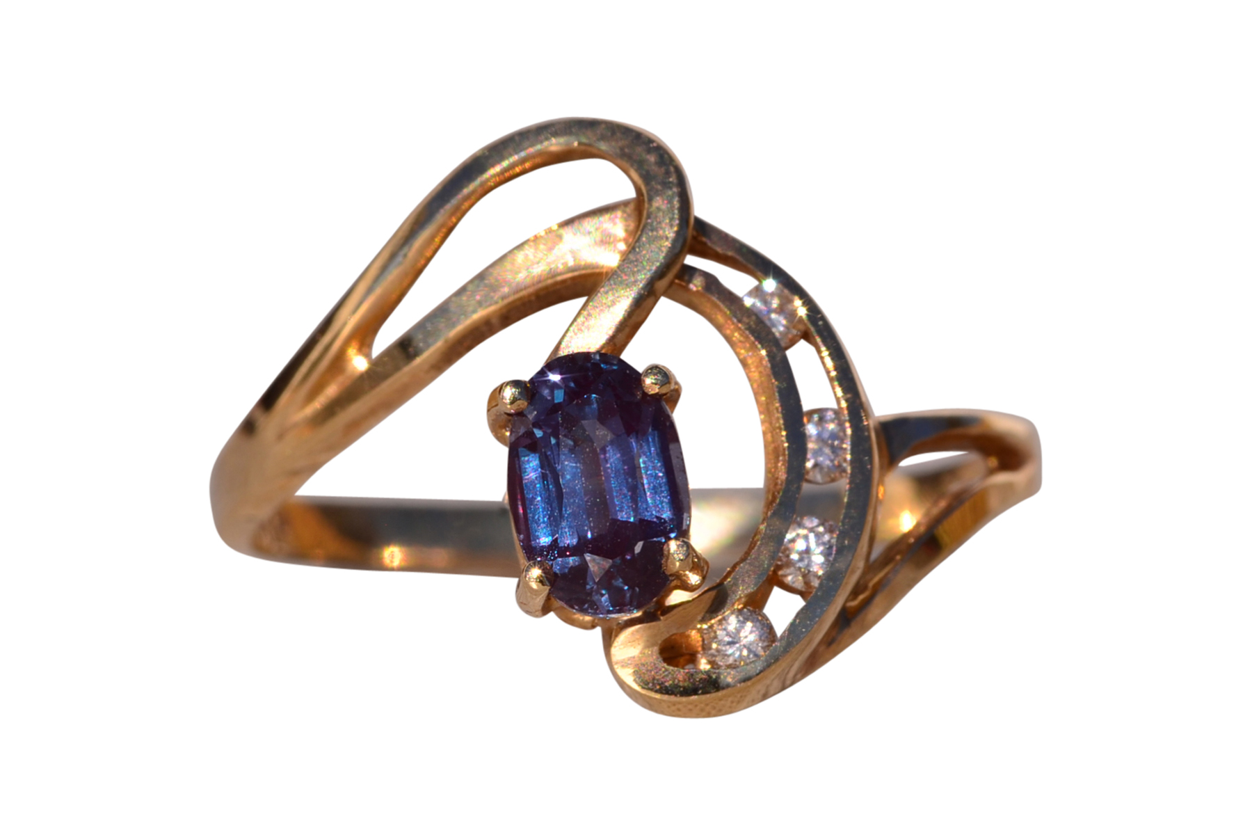 SOLD - The Half Moon Bay: Lab Grown Alexandrite and Natural Diamond Ring in Yellow Gold