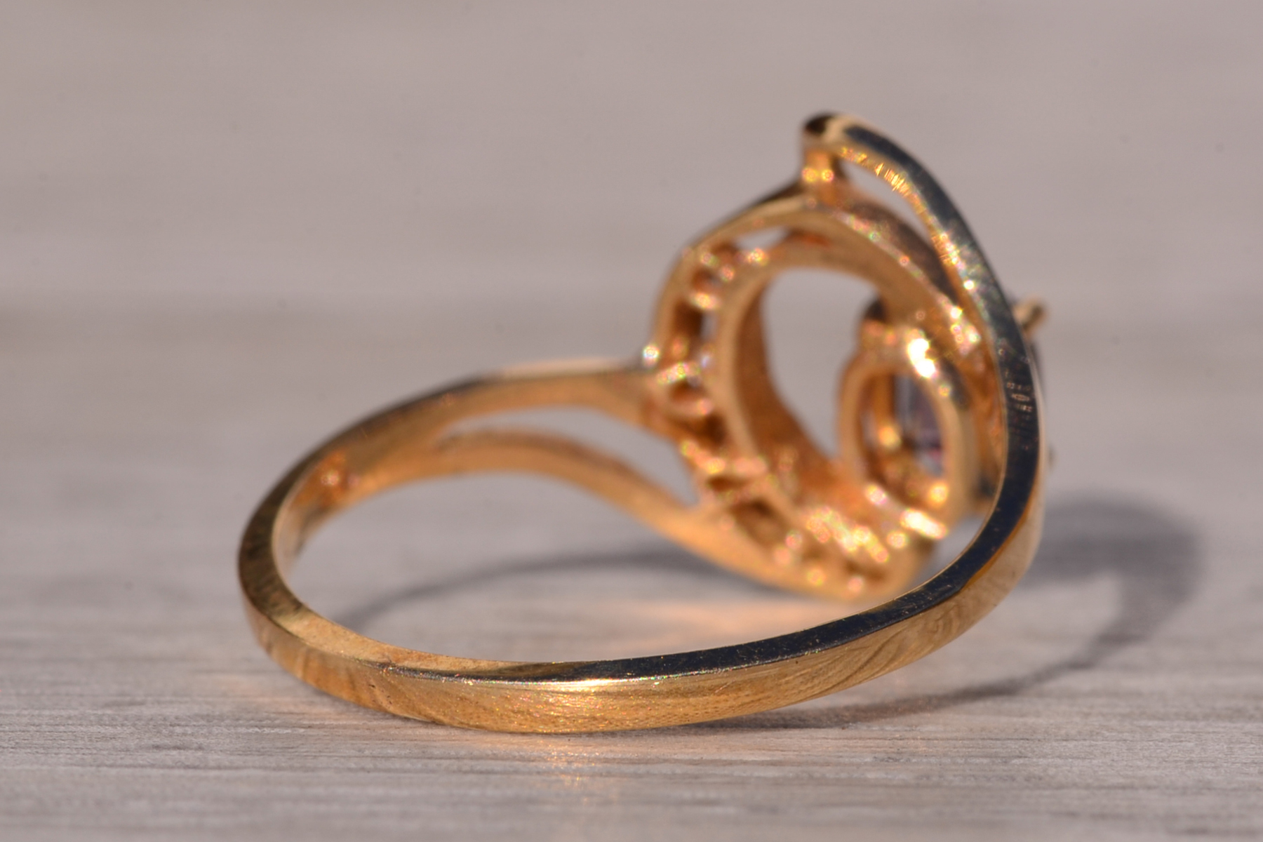 SOLD - The Half Moon Bay: Lab Grown Alexandrite and Natural Diamond Ring in Yellow Gold - Image 5