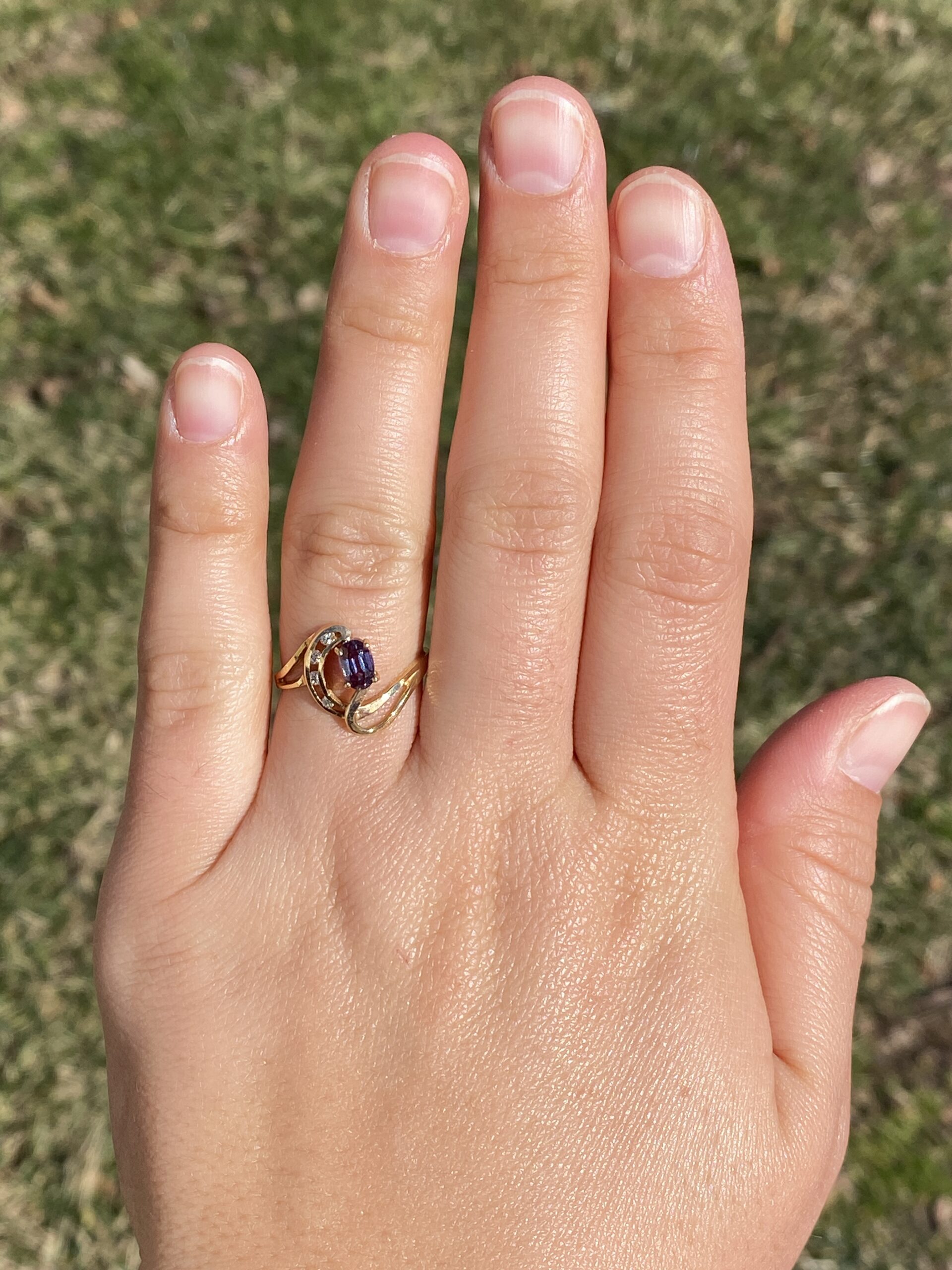 SOLD - The Half Moon Bay: Lab Grown Alexandrite and Natural Diamond Ring in Yellow Gold - Image 8