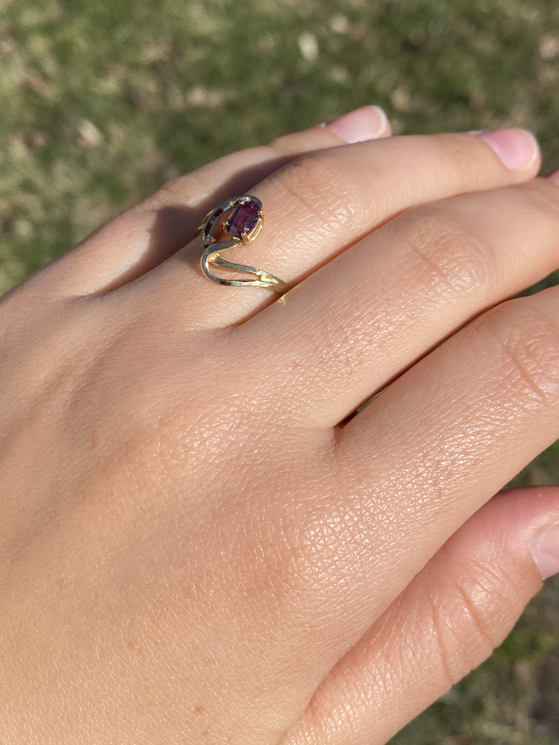 SOLD - The Half Moon Bay: Lab Grown Alexandrite and Natural Diamond Ring in Yellow Gold - Image 9
