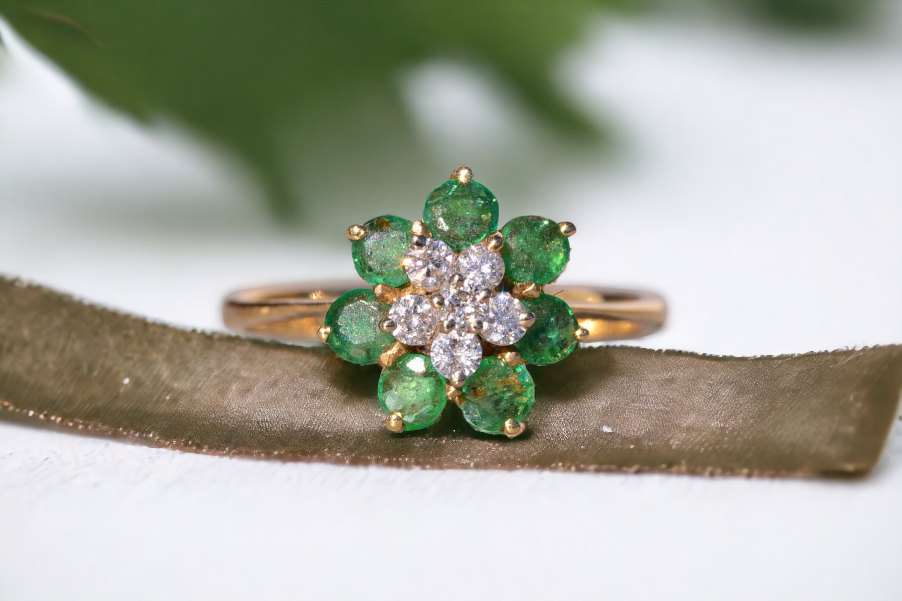 The Brew: Natural Emerald and Diamond Cocktail Ring in Yellow Gold - Image 11