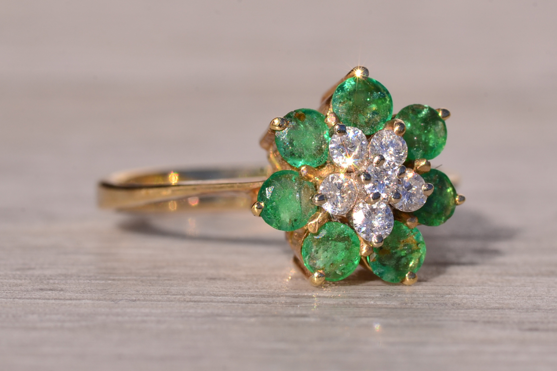 The Brew: Natural Emerald and Diamond Cocktail Ring in Yellow Gold - Image 6