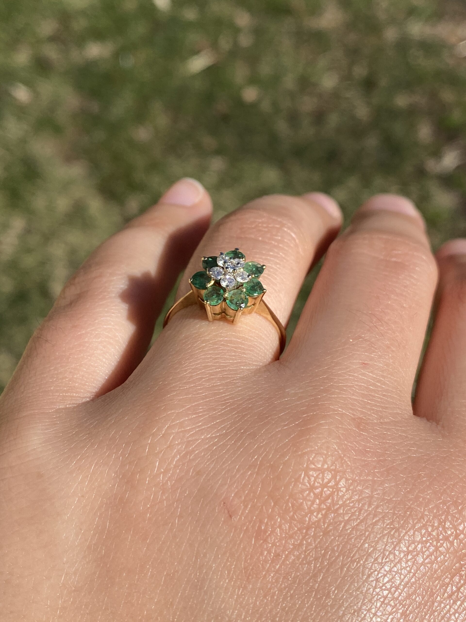 The Brew: Natural Emerald and Diamond Cocktail Ring in Yellow Gold - Image 10