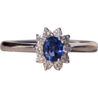 SOLD: The Hot: Sapphire and Natural Diamond Halo Ring in White Gold