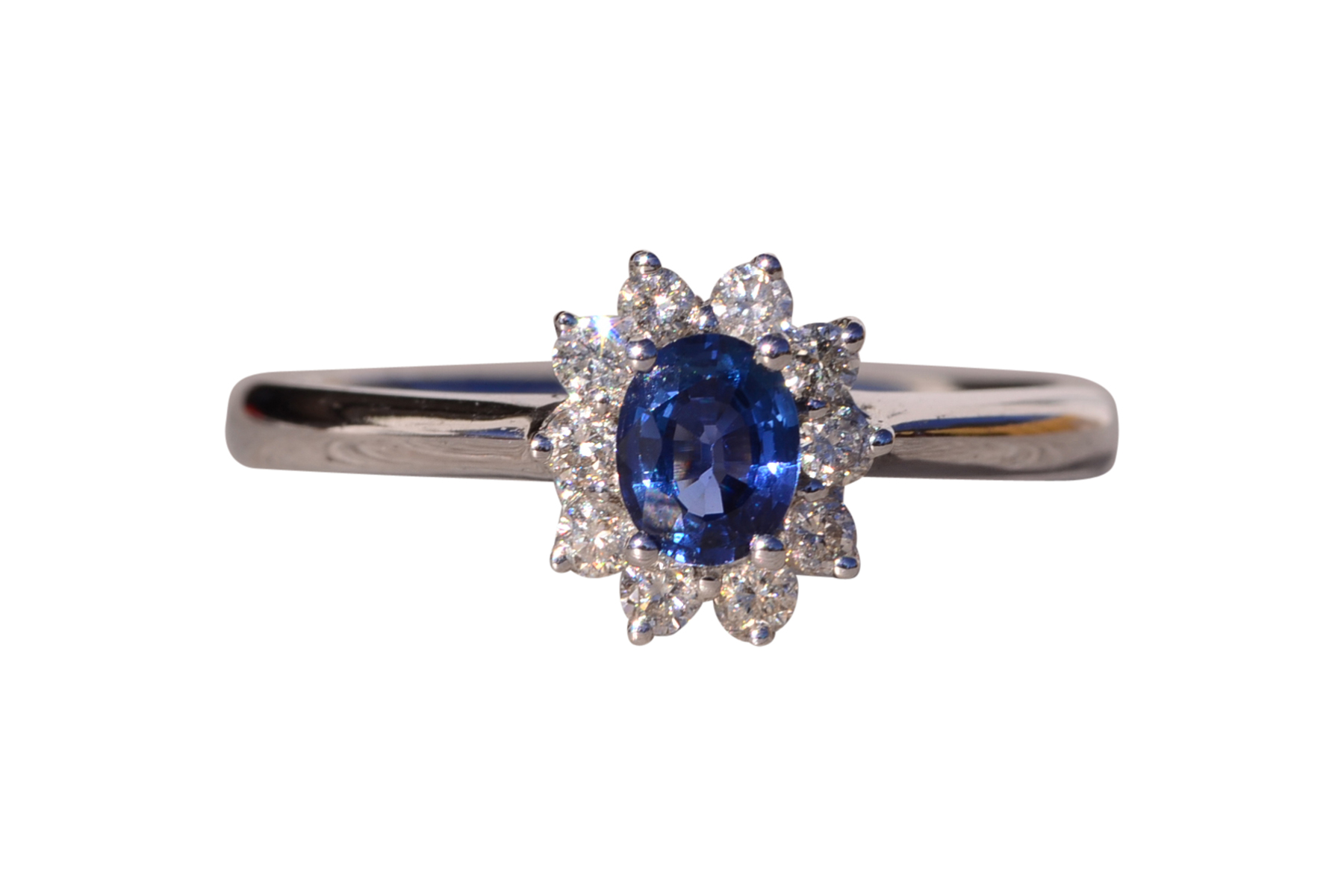 SOLD: The Hot: Sapphire and Natural Diamond Halo Ring in White Gold