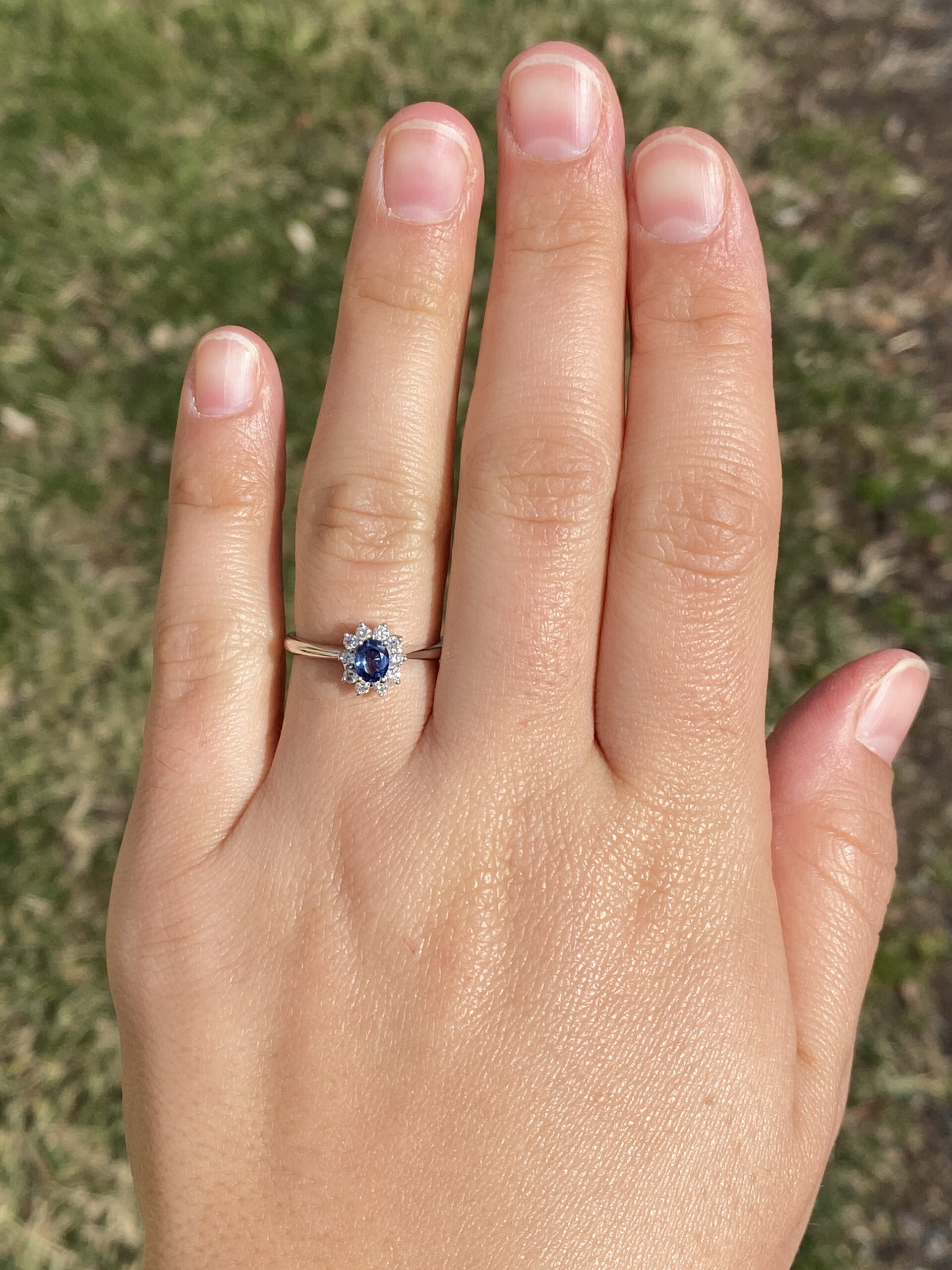 SOLD: The Hot: Sapphire and Natural Diamond Halo Ring in White Gold - Image 8