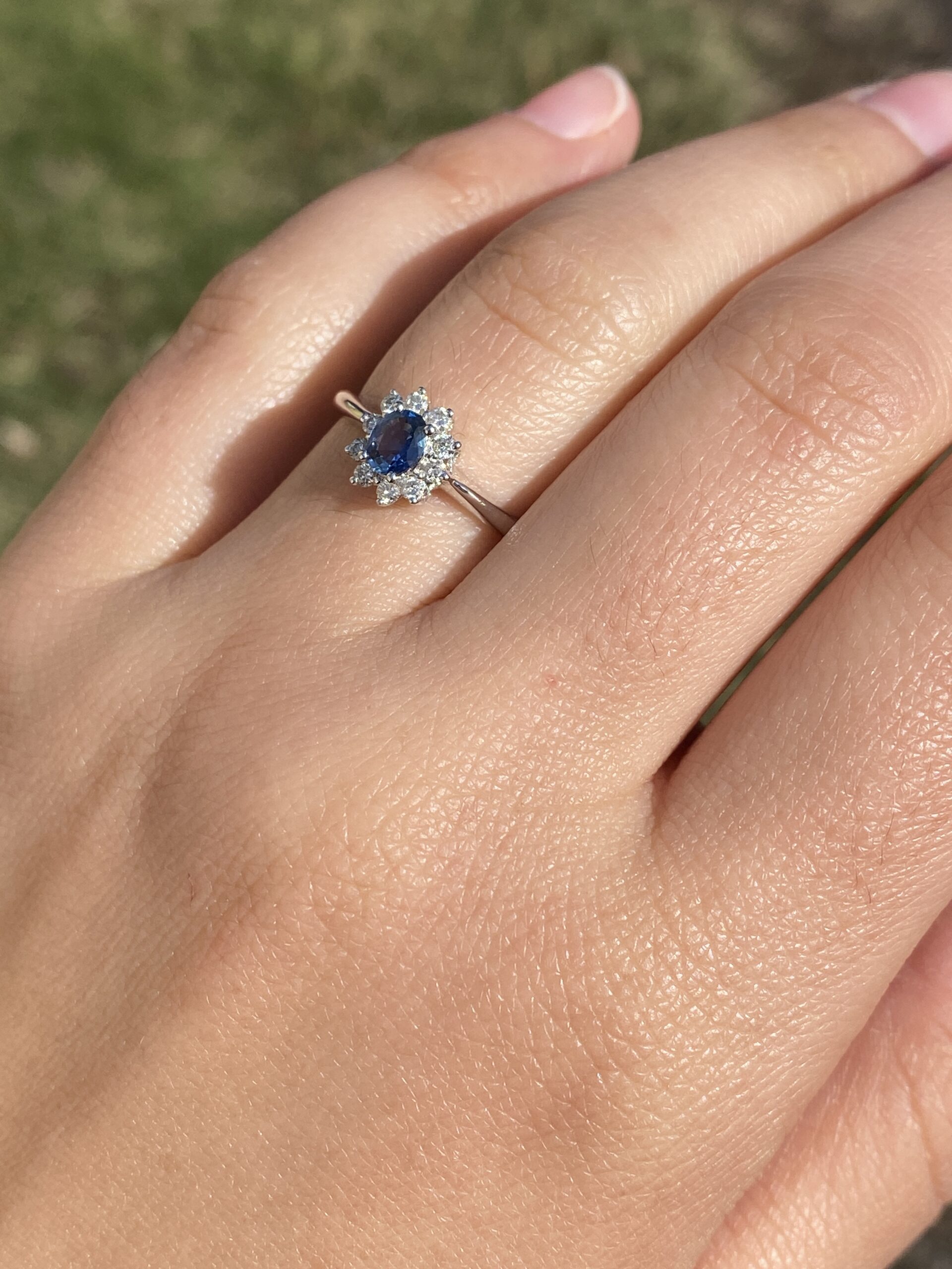 SOLD: The Hot: Sapphire and Natural Diamond Halo Ring in White Gold - Image 9