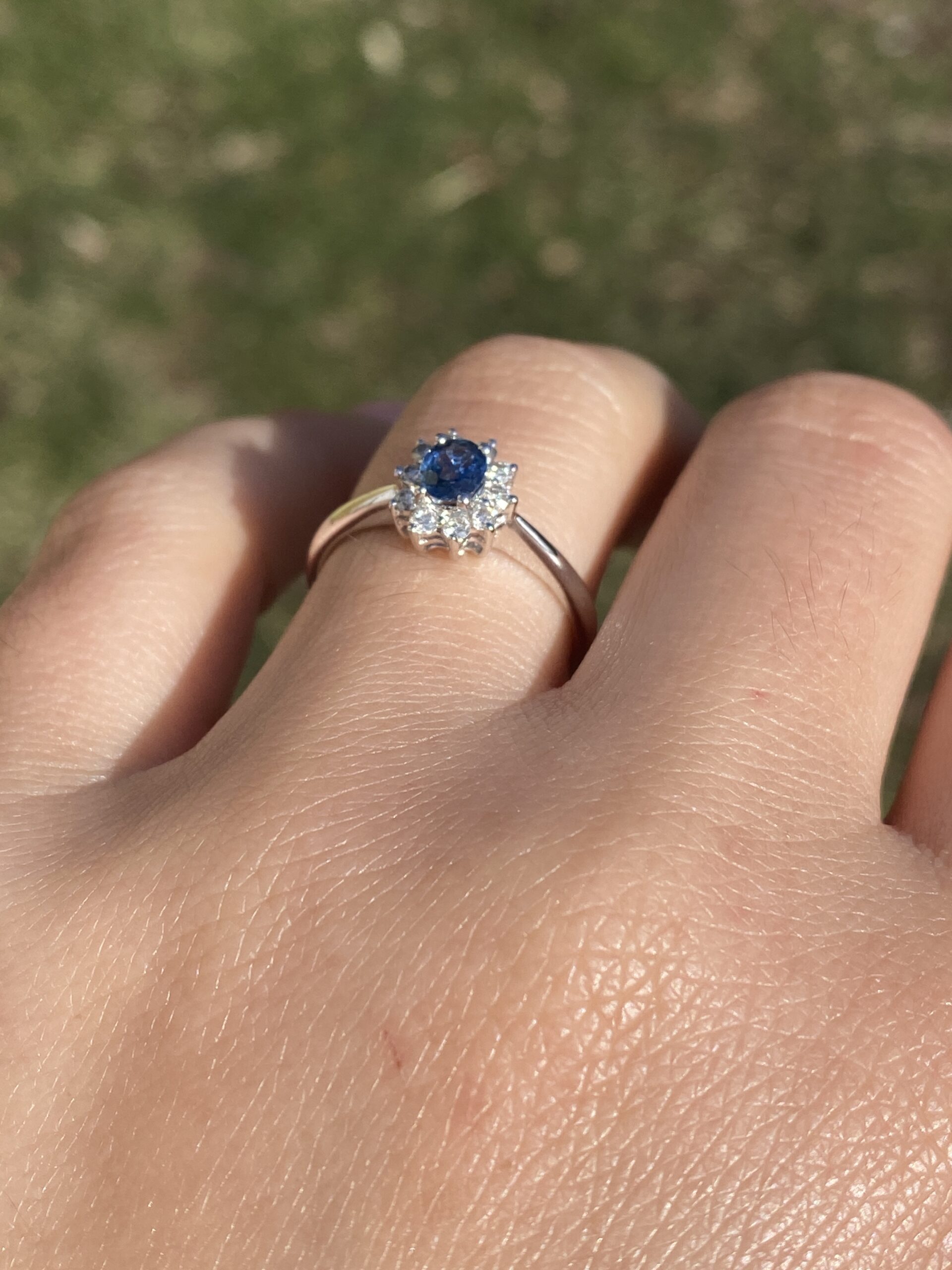 SOLD: The Hot: Sapphire and Natural Diamond Halo Ring in White Gold - Image 10