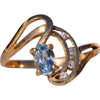 The Bae: Mid Century Aquamarine and Natural Diamond Ring in Yellow Gold