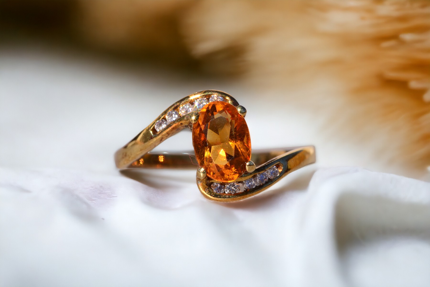 SOLD - The Fire: Citrine and Natural Diamond Bypass Ring in Yellow Gold - Image 11