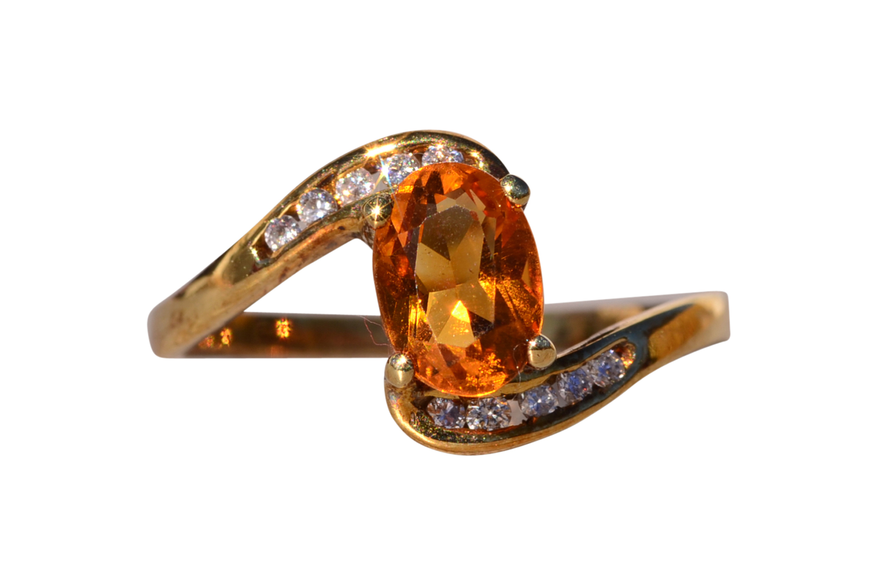 SOLD - The Fire: Citrine and Natural Diamond Bypass Ring in Yellow Gold
