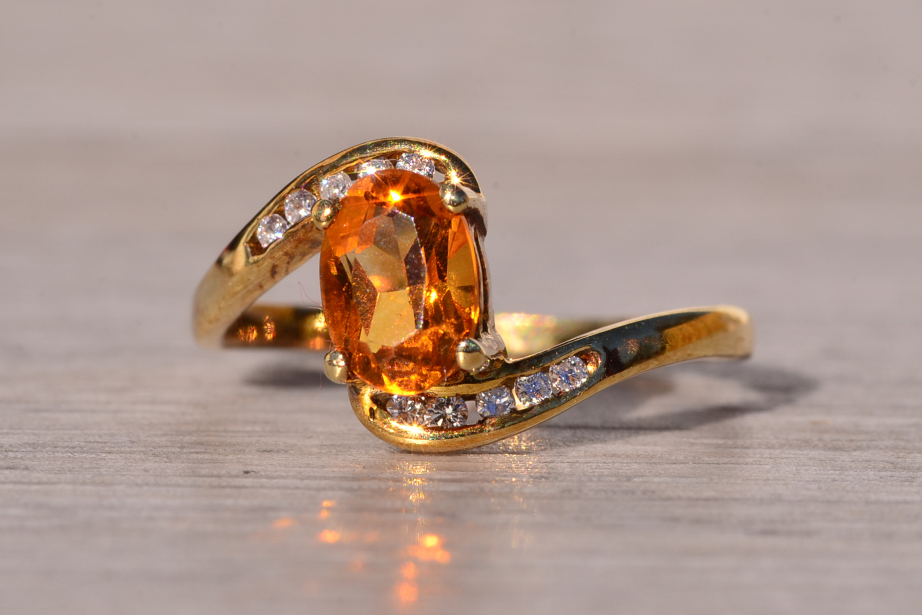 SOLD - The Fire: Citrine and Natural Diamond Bypass Ring in Yellow Gold - Image 3