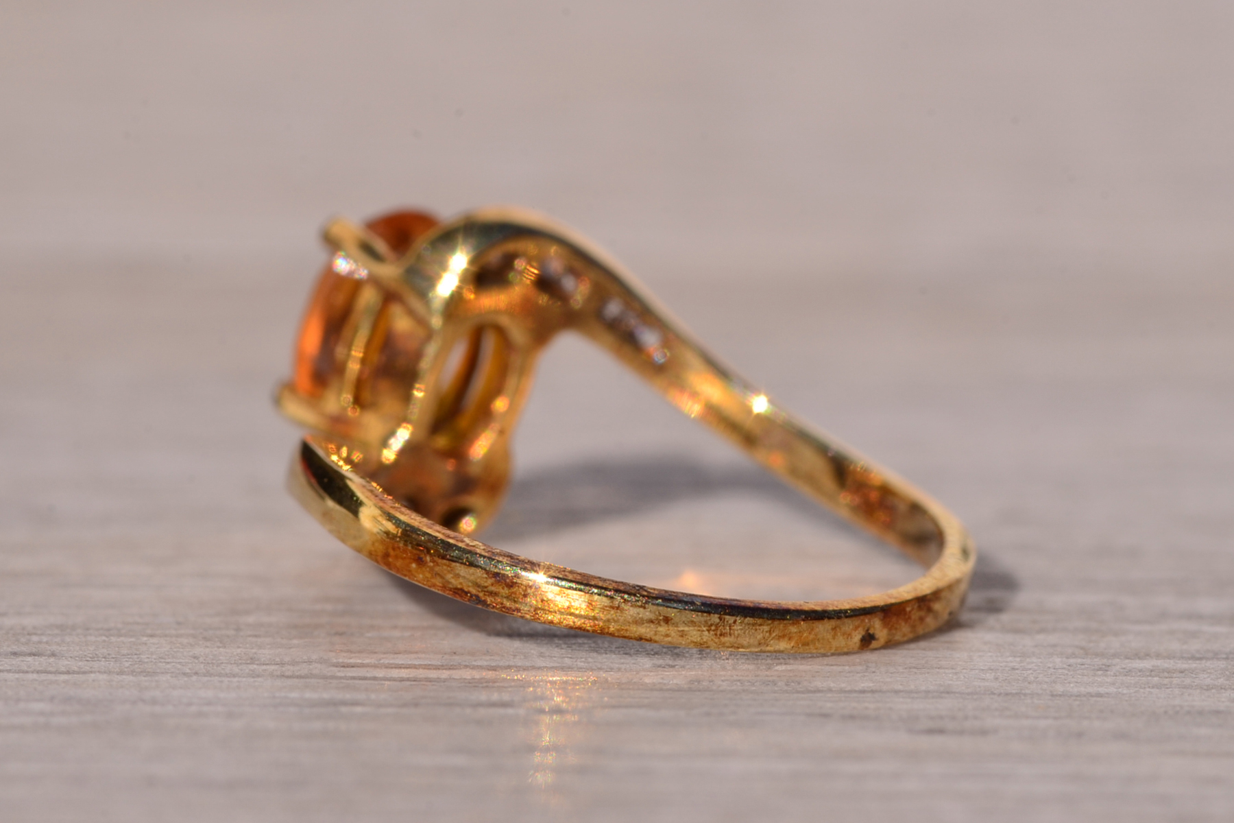 SOLD - The Fire: Citrine and Natural Diamond Bypass Ring in Yellow Gold - Image 4