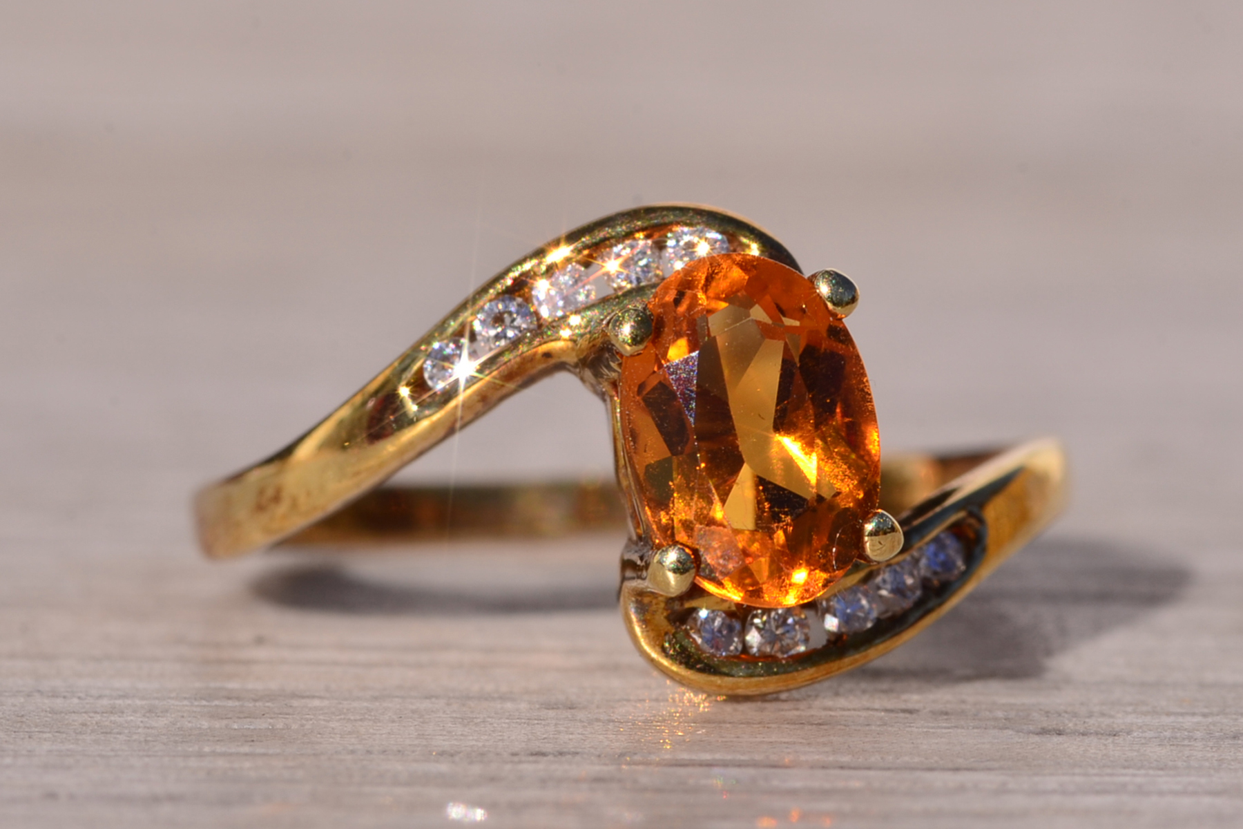 SOLD - The Fire: Citrine and Natural Diamond Bypass Ring in Yellow Gold - Image 6
