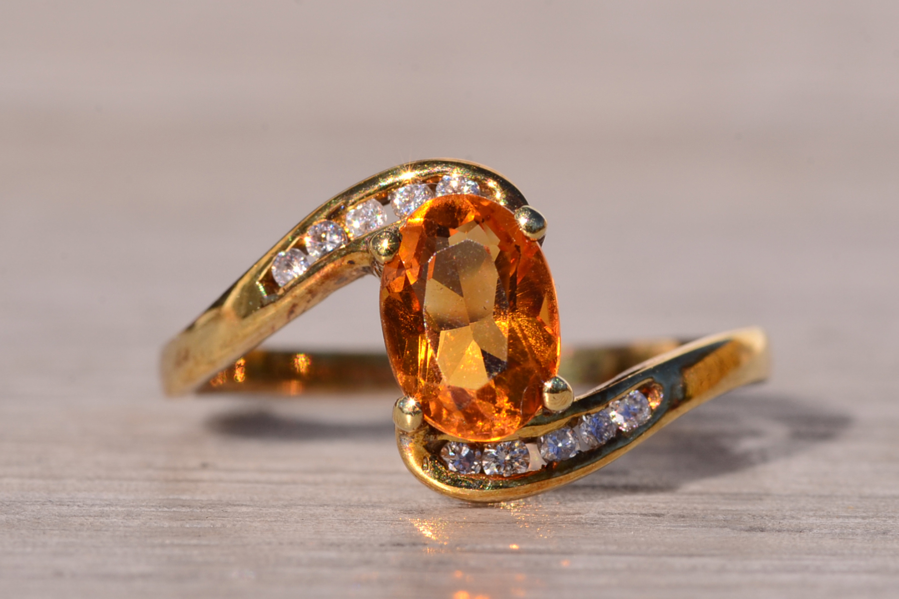 SOLD - The Fire: Citrine and Natural Diamond Bypass Ring in Yellow Gold - Image 7