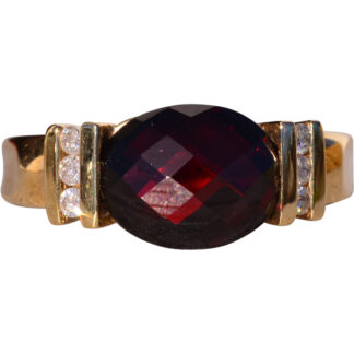 The Lawley: Checkerboard Cut Natural Garnet and Diamond Ring in Yellow Gold
