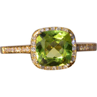 SOLD - The Baby: Peridot and Natural Diamond Halo Ring in Yellow Gold