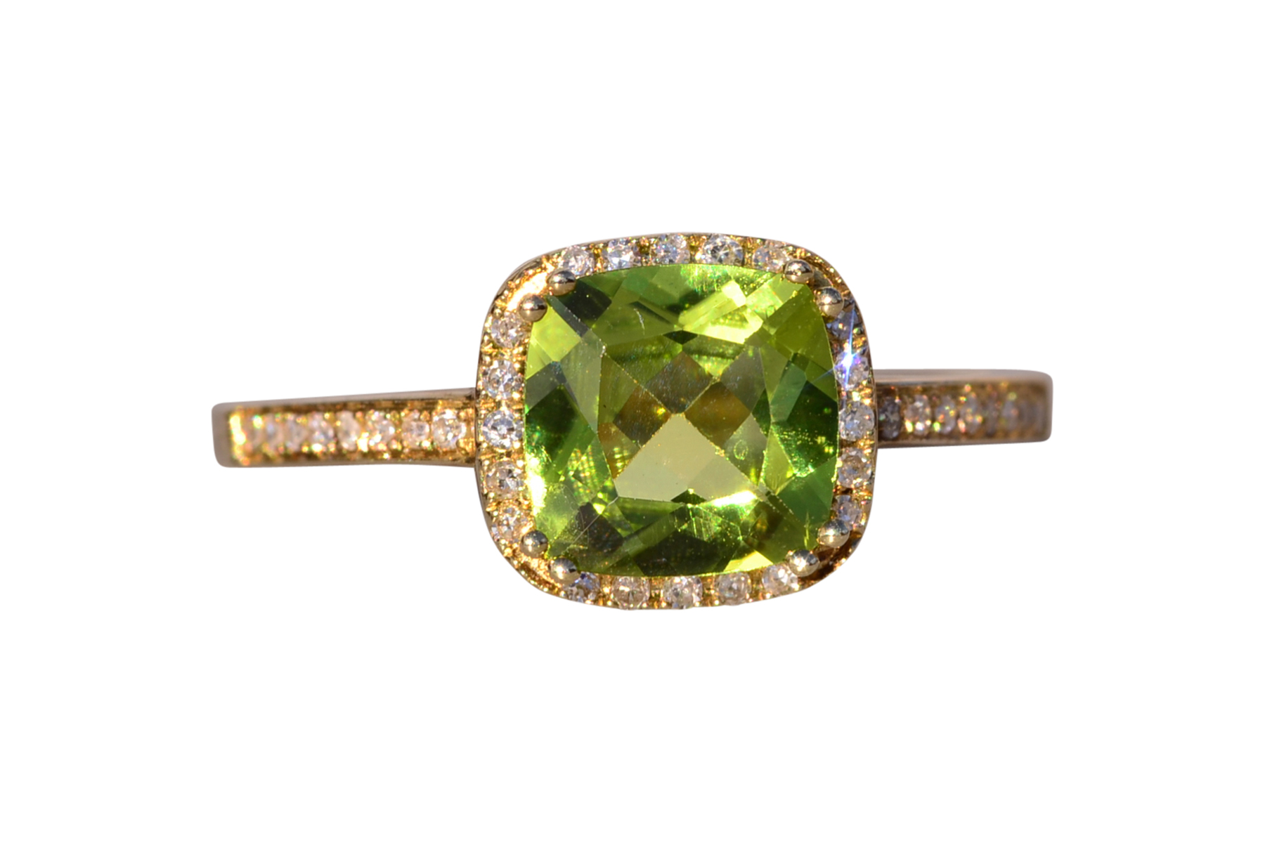 SOLD - The Baby: Peridot and Natural Diamond Halo Ring in Yellow Gold