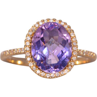 The Stumb: Amethyst and Natural Diamond Halo Ring in Yellow Gold