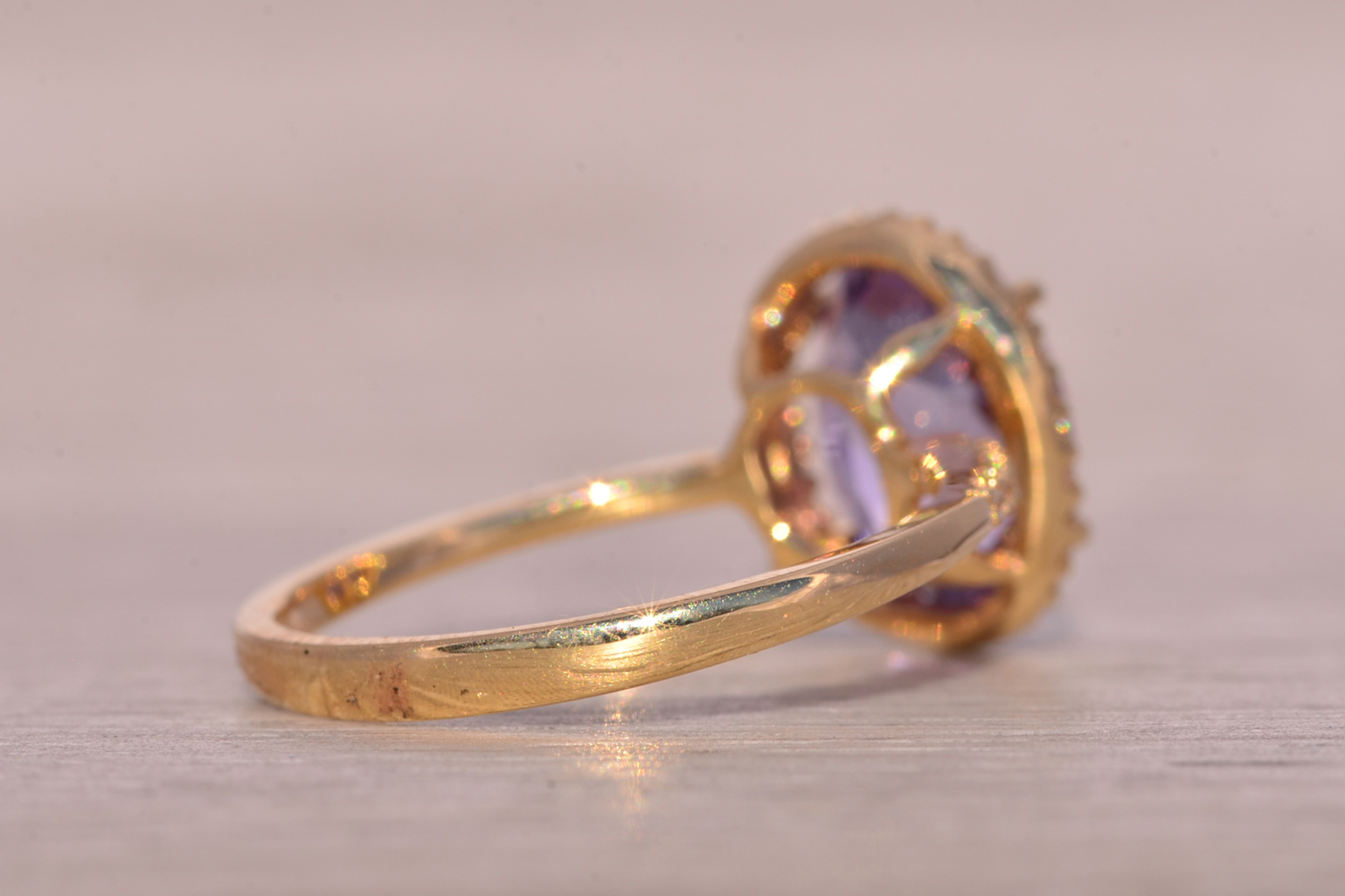 The Stumb: Amethyst and Natural Diamond Halo Ring in Yellow Gold - Image 5