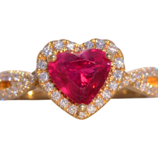 The Lovers Leap: Heart Shaped Natural Ruby and Diamond Ring in Yellow Gold