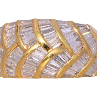 The Olibre: Signed Tapered Baguette Natural Diamond Cocktail Ring in Yellow Gold