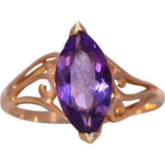 The Hira: 1980s Marquise Amethyst Ring in Yellow Gold