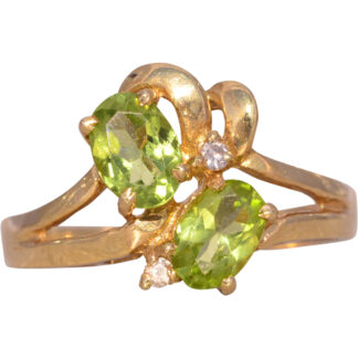The Twins: Peridot and Natural Diamond Ring in Yellow Gold