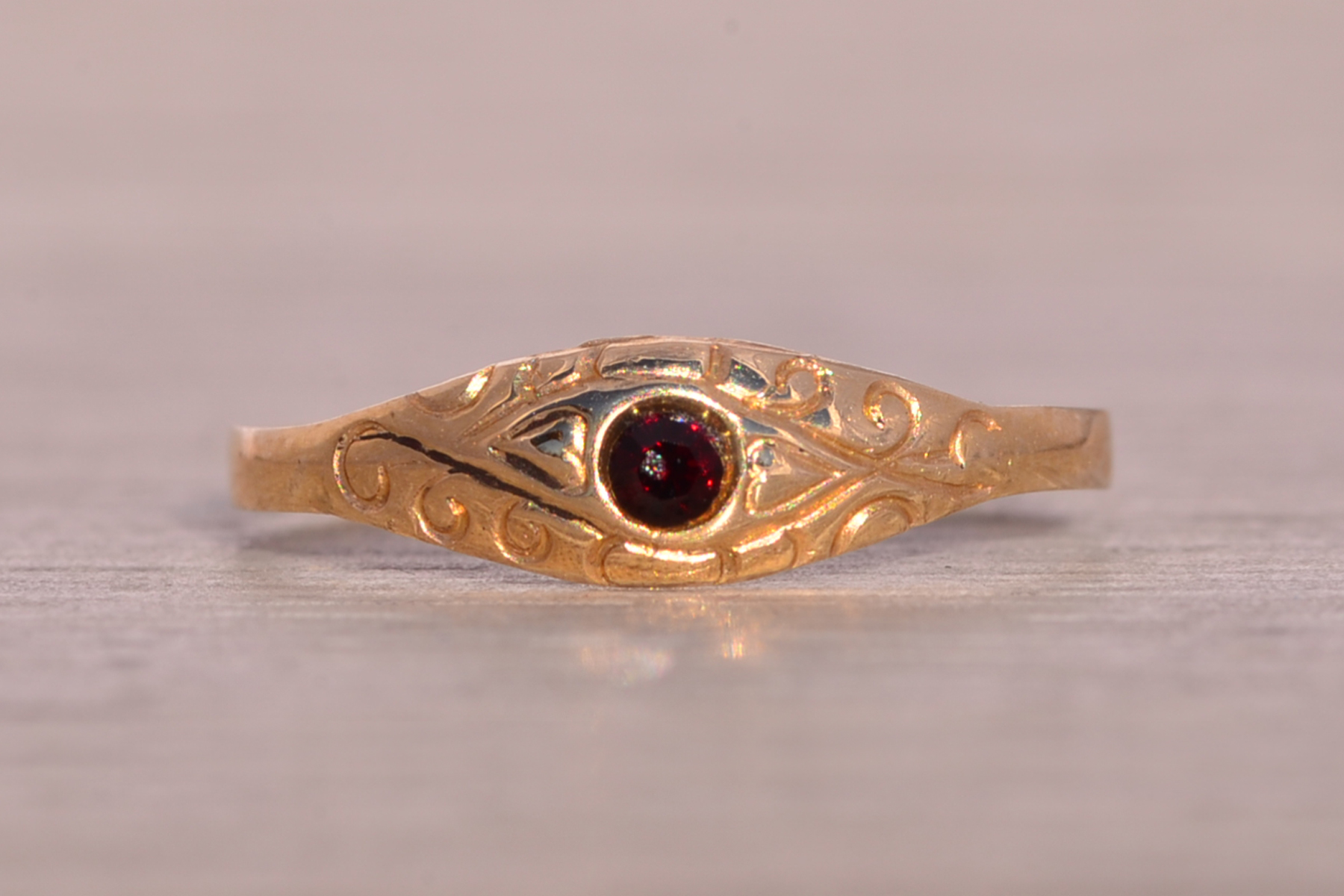 SOLD - The Vinta: Vintage Petite Garnet Ring in Yellow Gold - Image 2