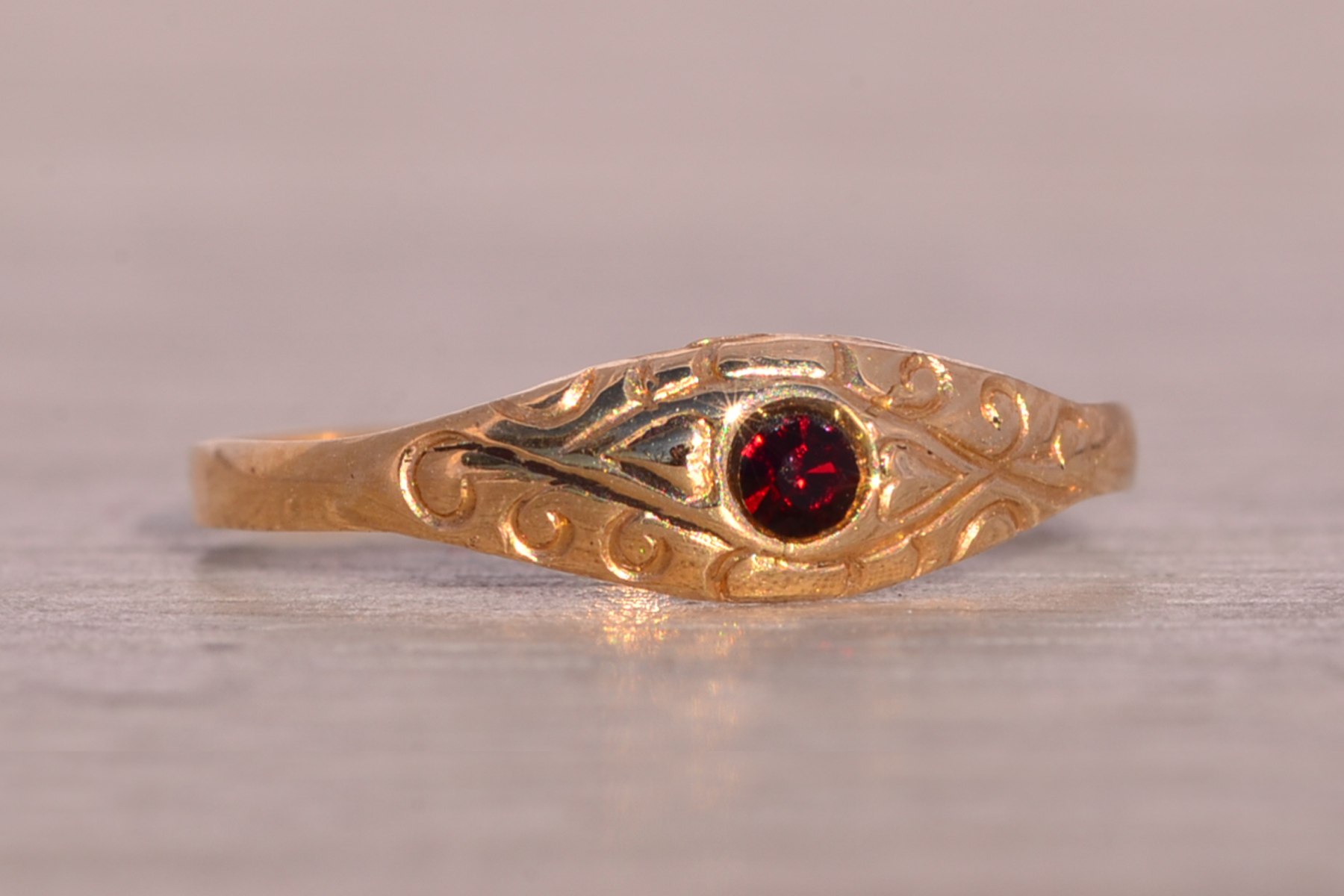 SOLD - The Vinta: Vintage Petite Garnet Ring in Yellow Gold - Image 6