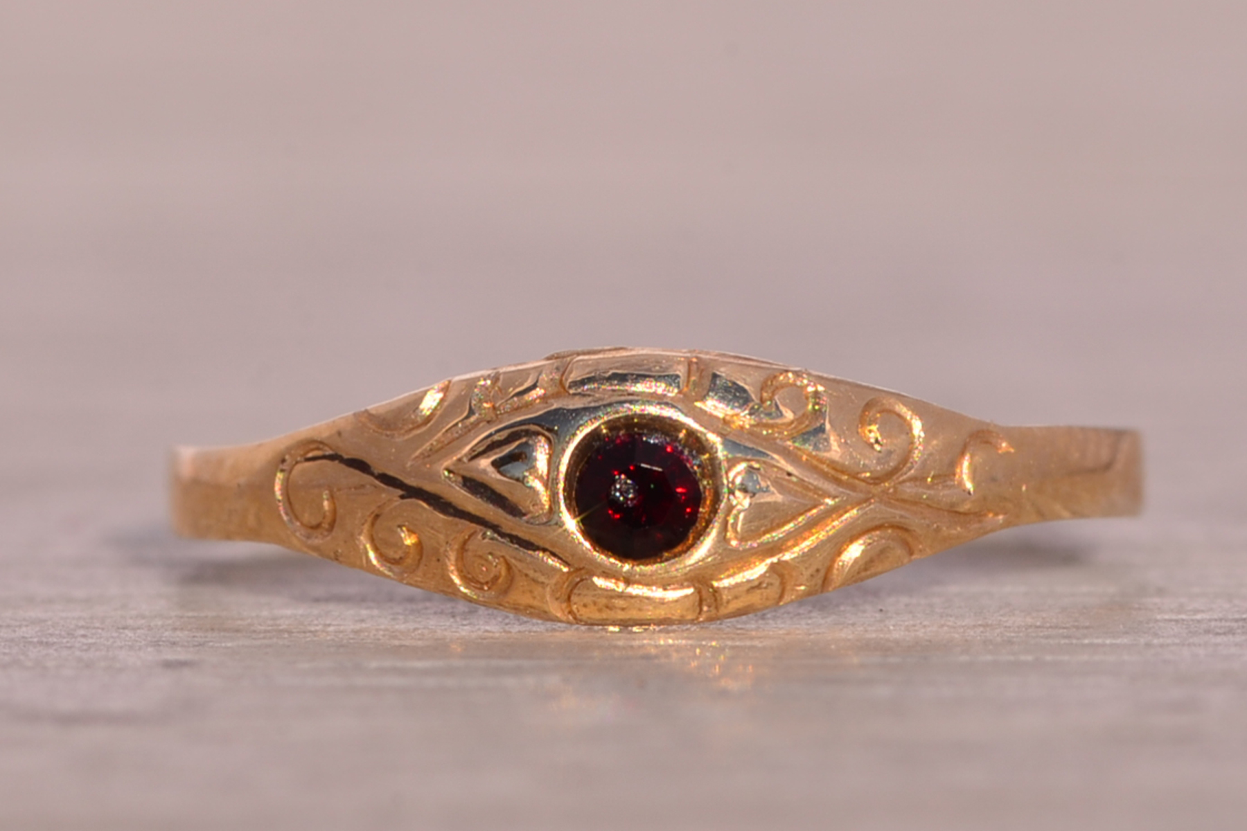 SOLD - The Vinta: Vintage Petite Garnet Ring in Yellow Gold - Image 7