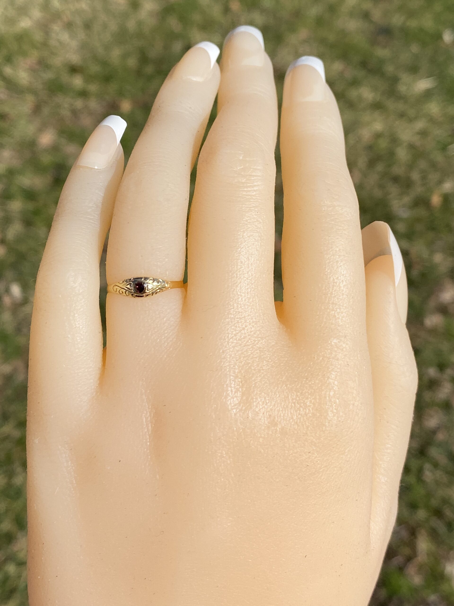 SOLD - The Vinta: Vintage Petite Garnet Ring in Yellow Gold - Image 9
