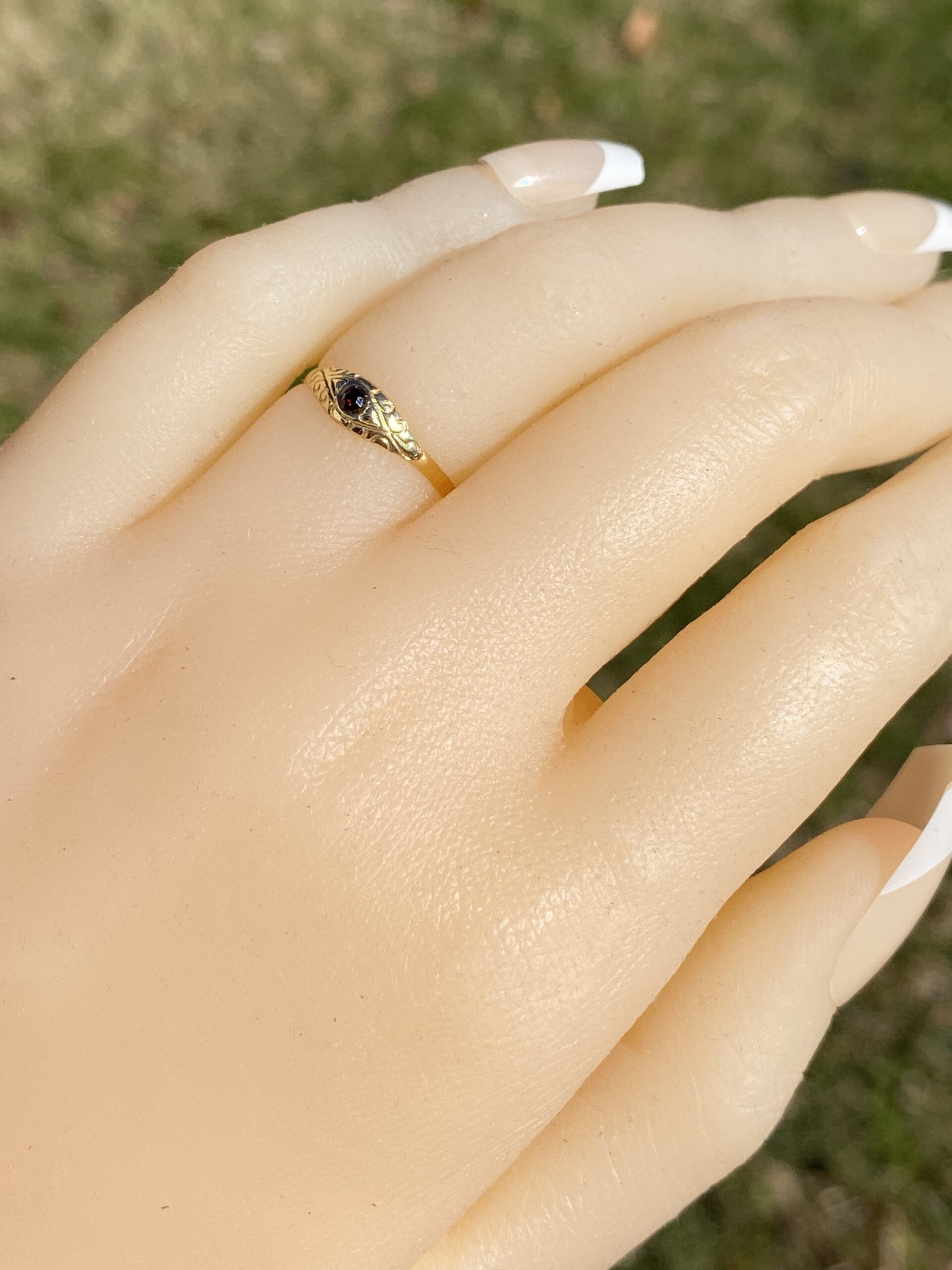 SOLD - The Vinta: Vintage Petite Garnet Ring in Yellow Gold - Image 8