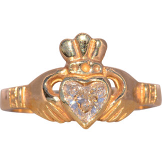 SOLD - The Sain: Classic Claddagh Ring with Heart Brilliant Cut Natural Diamond in Yellow Gold