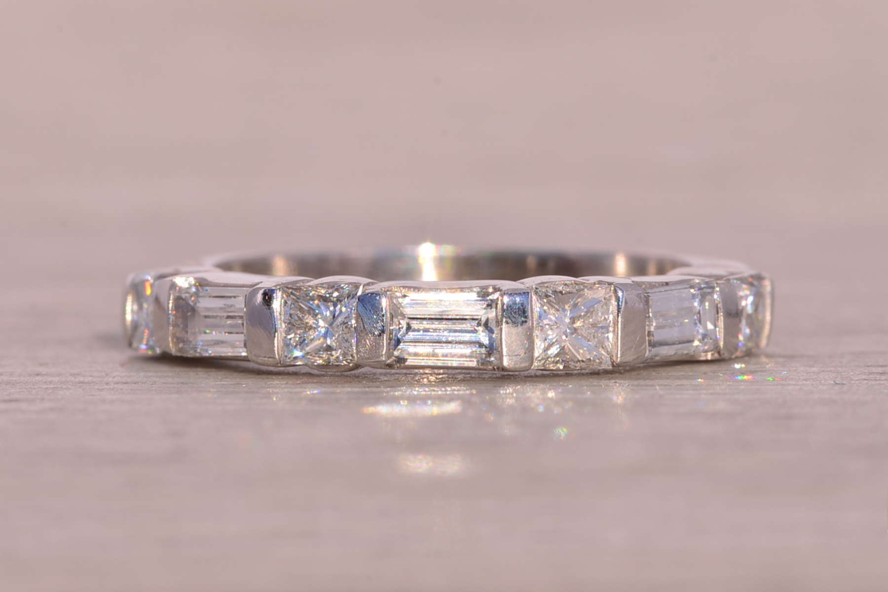The Possi: Baguette and Round Natural Diamond Band in White Gold - Image 2