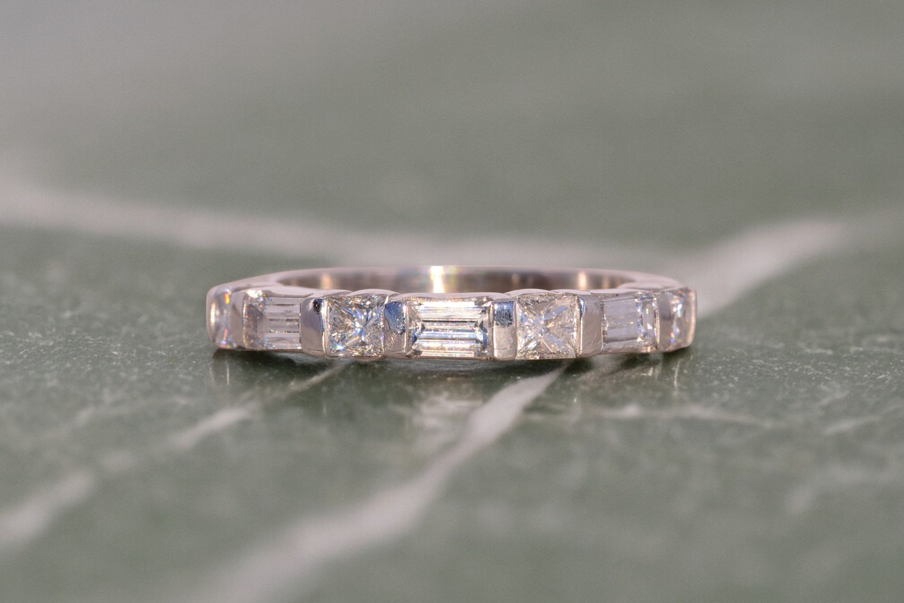 The Possi: Baguette and Round Natural Diamond Band in White Gold - Image 11