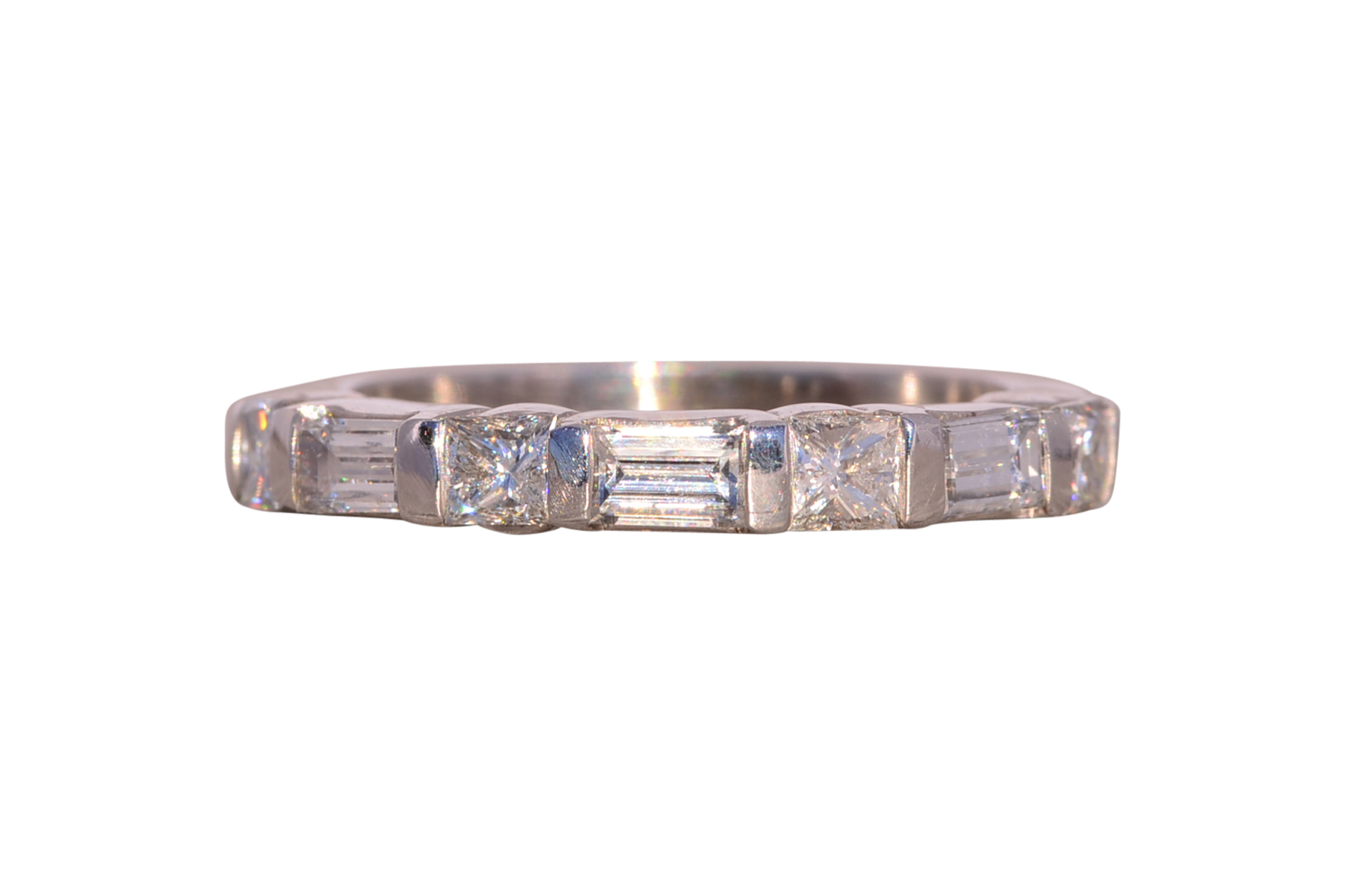 The Possi: Baguette and Round Natural Diamond Band in White Gold