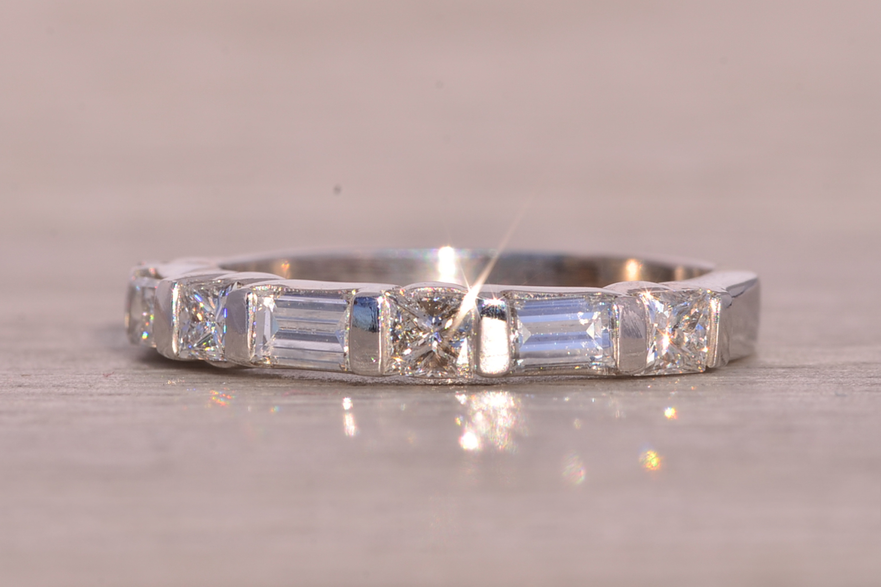 The Possi: Baguette and Round Natural Diamond Band in White Gold - Image 3