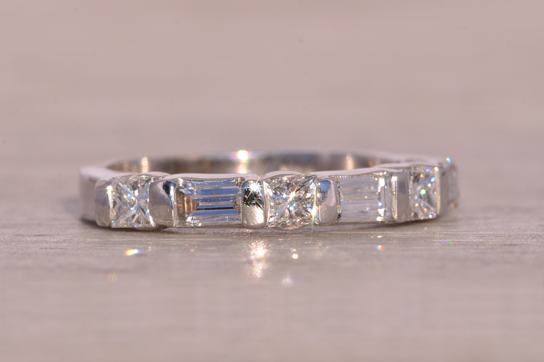 The Possi: Baguette and Round Natural Diamond Band in White Gold - Image 6