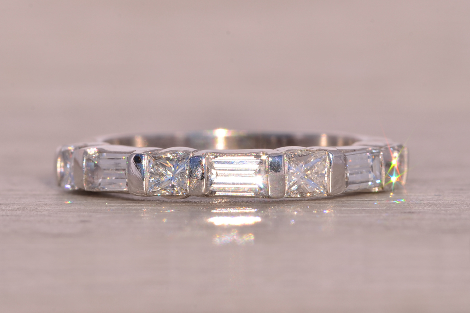 The Possi: Baguette and Round Natural Diamond Band in White Gold - Image 7