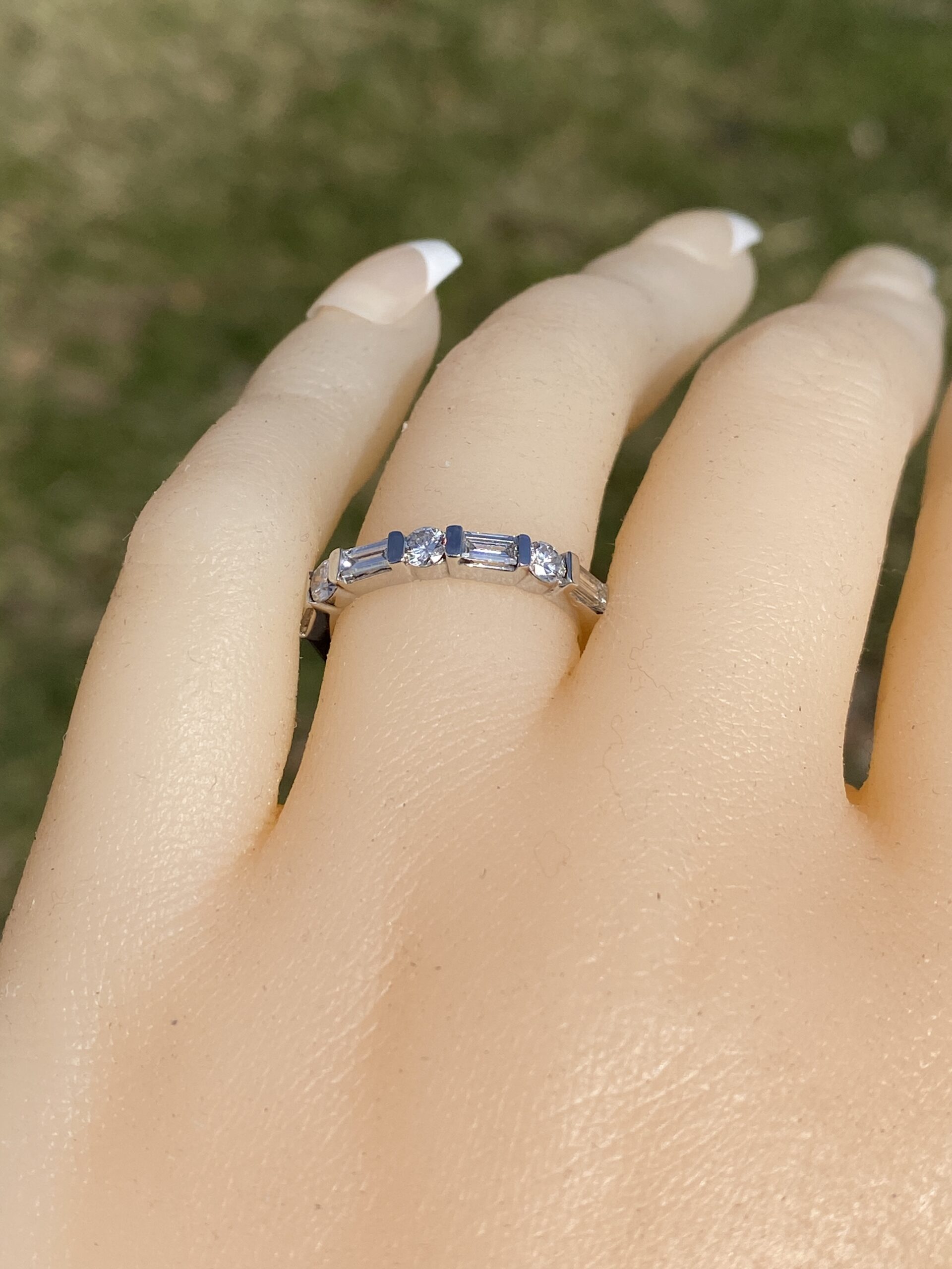 The Possi: Baguette and Round Natural Diamond Band in White Gold - Image 10