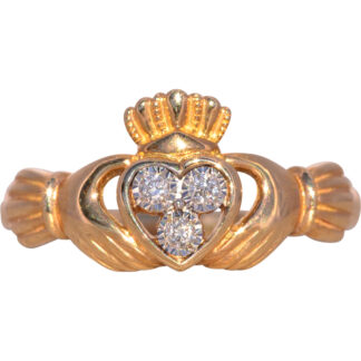 SOLD - The Beckham: Irish Made Solvar Signed Claddagh Ring with Diamonds