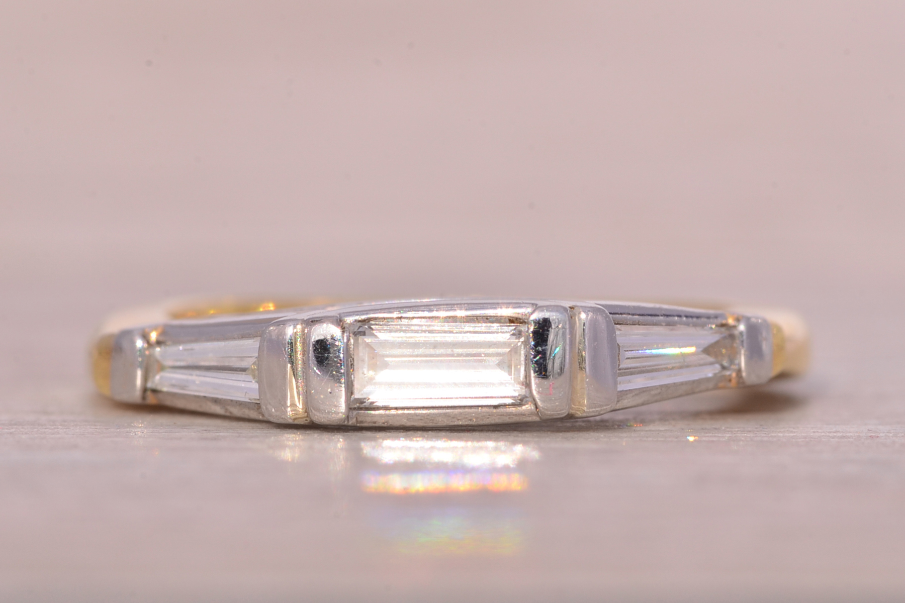 The Skib: Triple Baguette Band in Platinum and Yellow Gold - Image 2