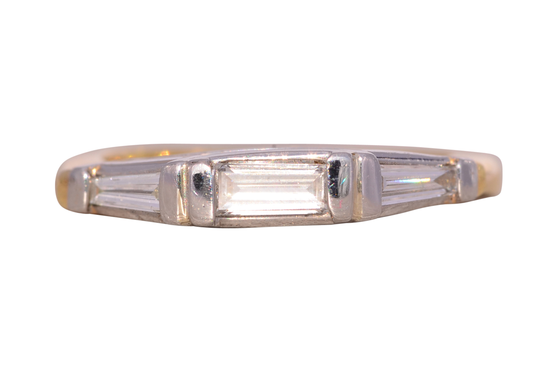 The Skib: Triple Baguette Band in Platinum and Yellow Gold